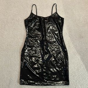 Shiny black faux leather dress
